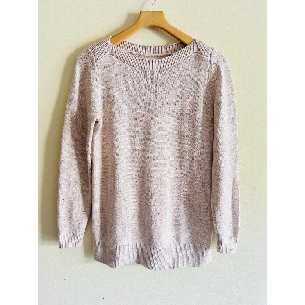 LOFT Womens Soft Crewneck Sweater Light Pink Confetti Knit Long‎ Sleeve Sz M